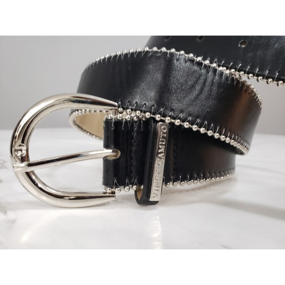 Vince Camuto Faux Leatger Belt Silver Embellished Black Beaded Old Money - Picture 1 of 5